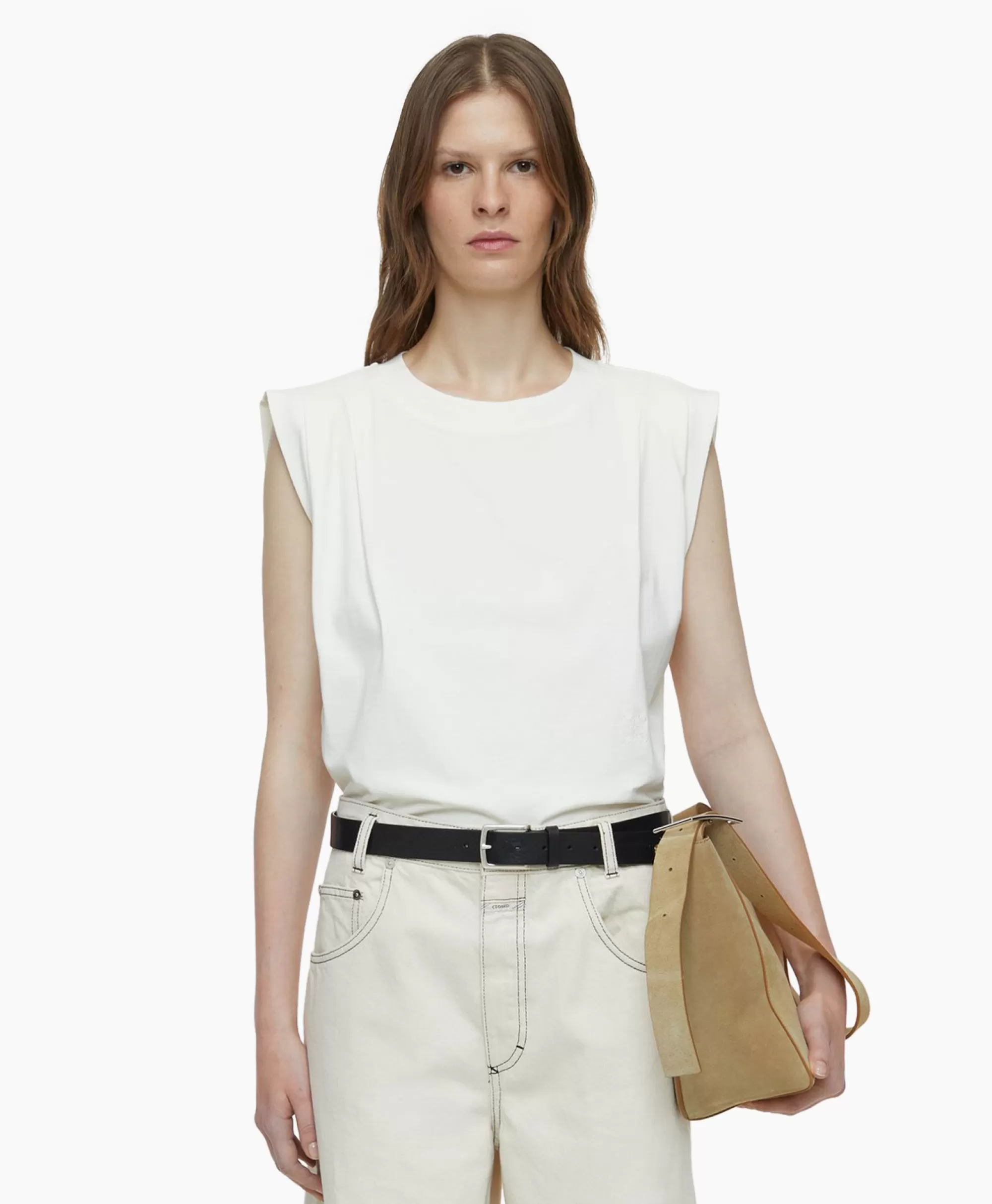 Closed Top Pleated Sleeveless Off White*Dames T-Shirts & Tops