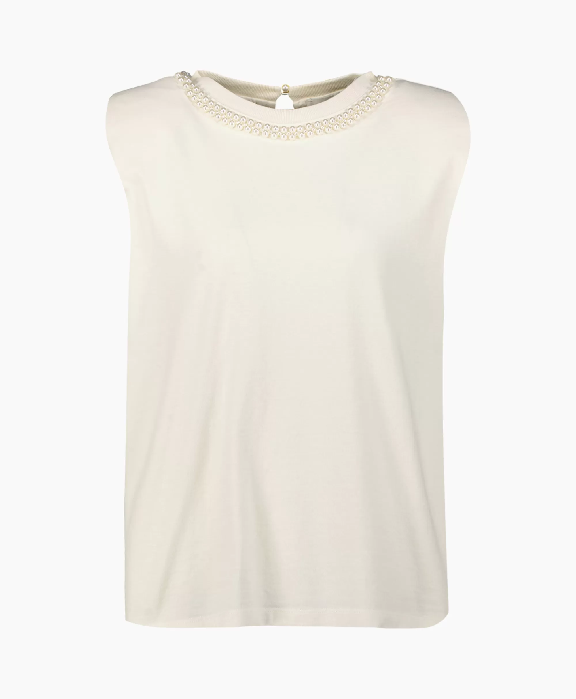 Golden Goose Top Journey W's Sleeveless Padded Shoulders Pearls Off White*Dames T-Shirts & Tops