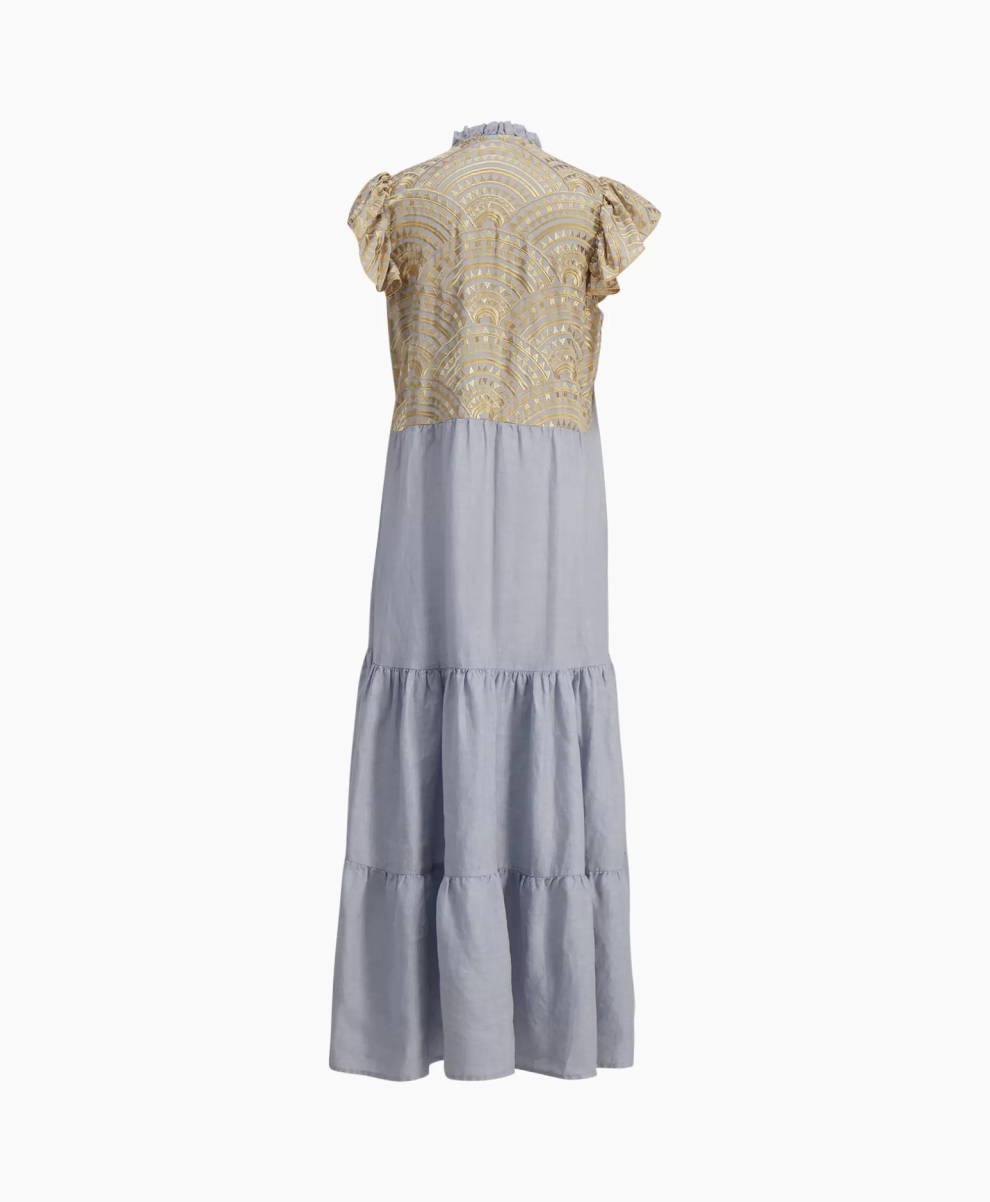 Greek Archaic Kori Maxi Jurk Long New All Over Sleeveless Ruffles Licht Grijs*Dames Bruiloftskleding