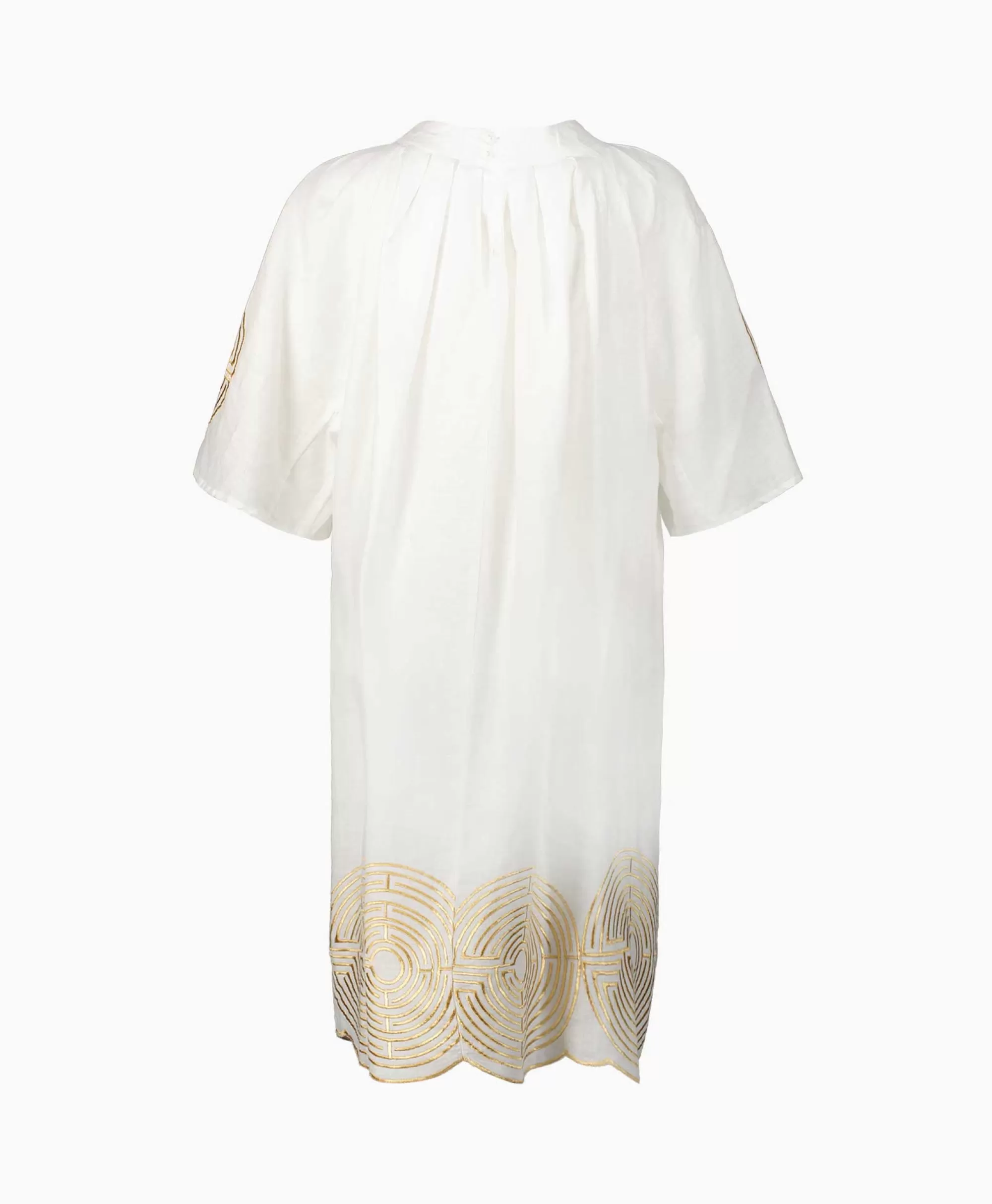 Greek Archaic Kori Mini Jurk Short Labyrinth Bell Sleeve Wit*Dames Bruiloftskleding