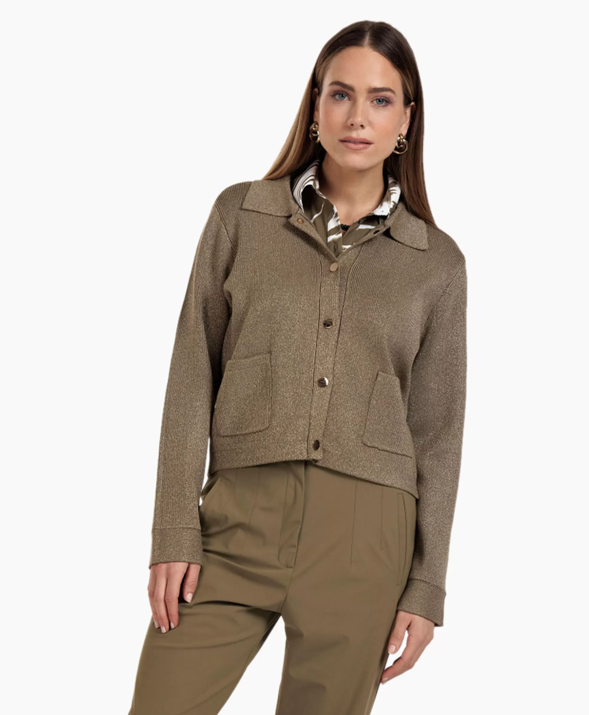 Studio Anneloes Vest Imke Lurex Cardigan Bruin Dessin*Dames Vesten